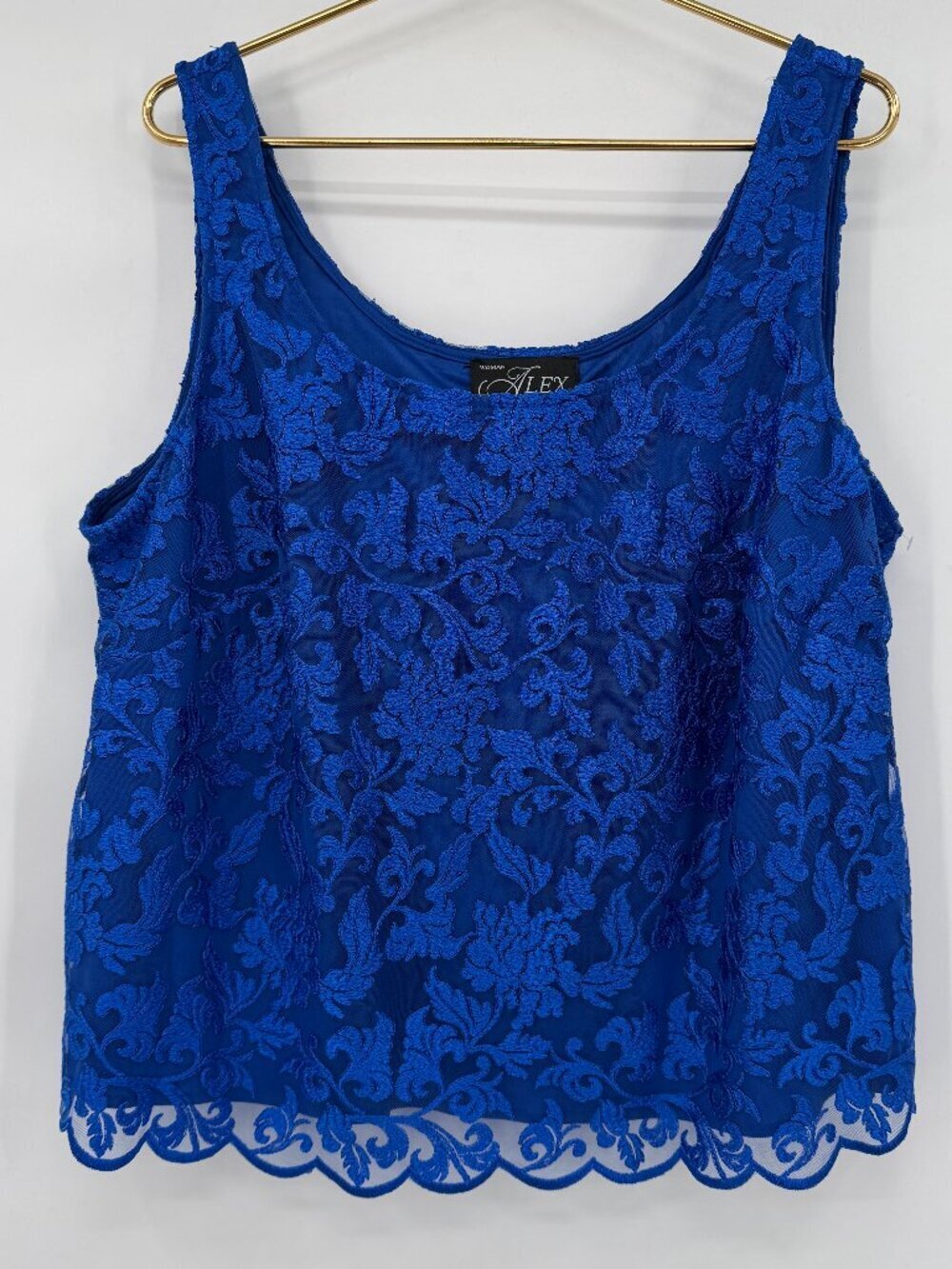 Alex Evenings Lace Tank Top 2X Blue Floral Overlay Dressy Evening Plus Size